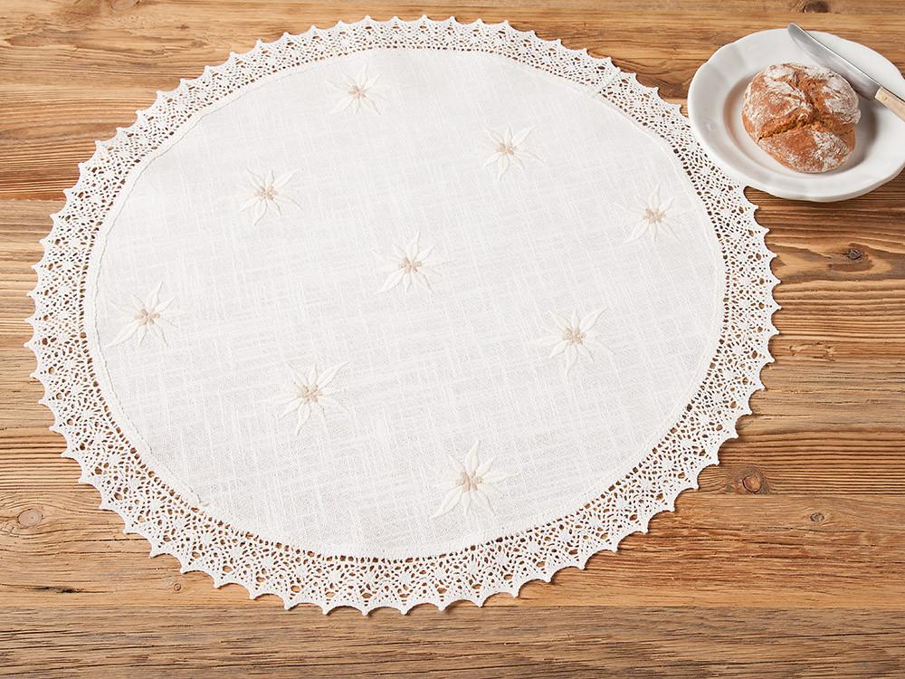 Runde Mitteldecke Edelweiß, 85 cm Durchmesser