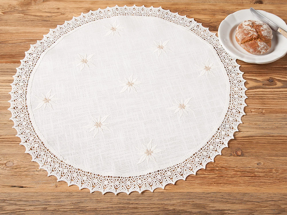 Runde Mitteldecke Edelweiß, 85 cm Durchmesser