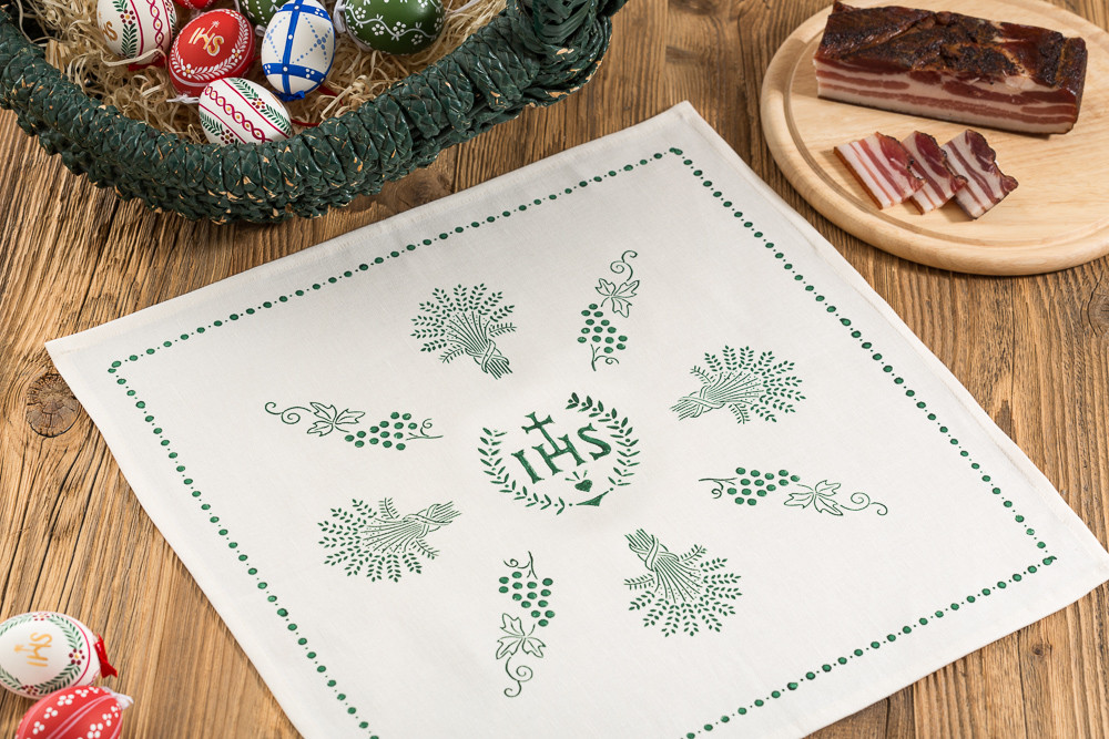handbedruckte Weihkorbdecke 40x40 cm