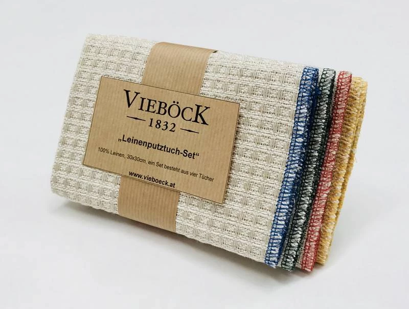 Reinleinen Spül- und Wischtuch SET mit färbigen Rändern (4 Stk.), 30x30 cm