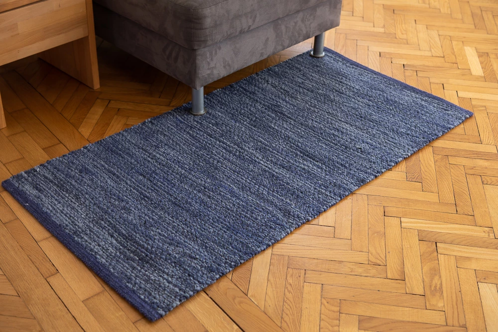 Aktion Schurwollteppich Ibiza.70x140 cm, blau, Einzelstück