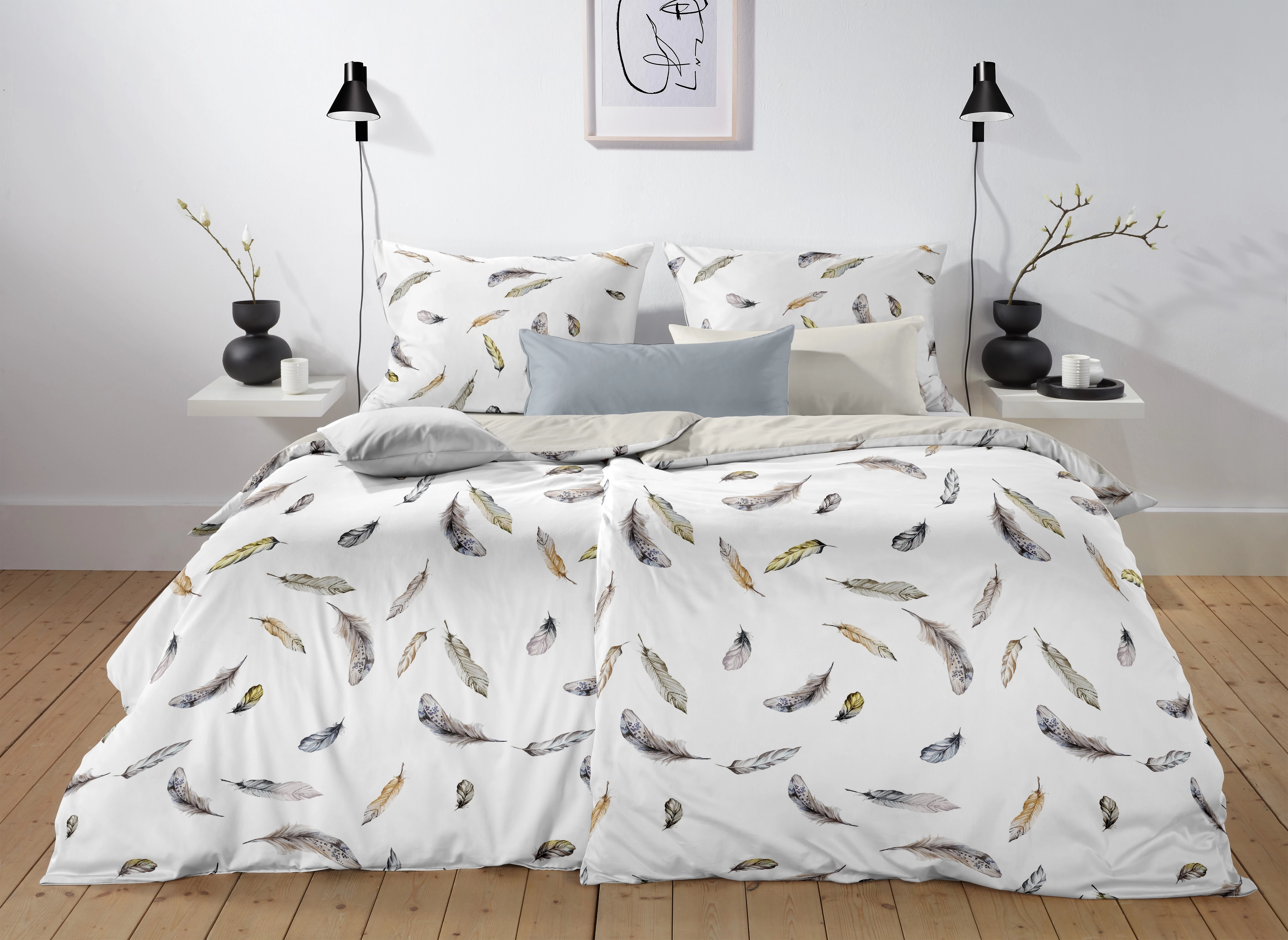 Wendebettwäsche Bed Art Federn, 140x200/70x90 cm