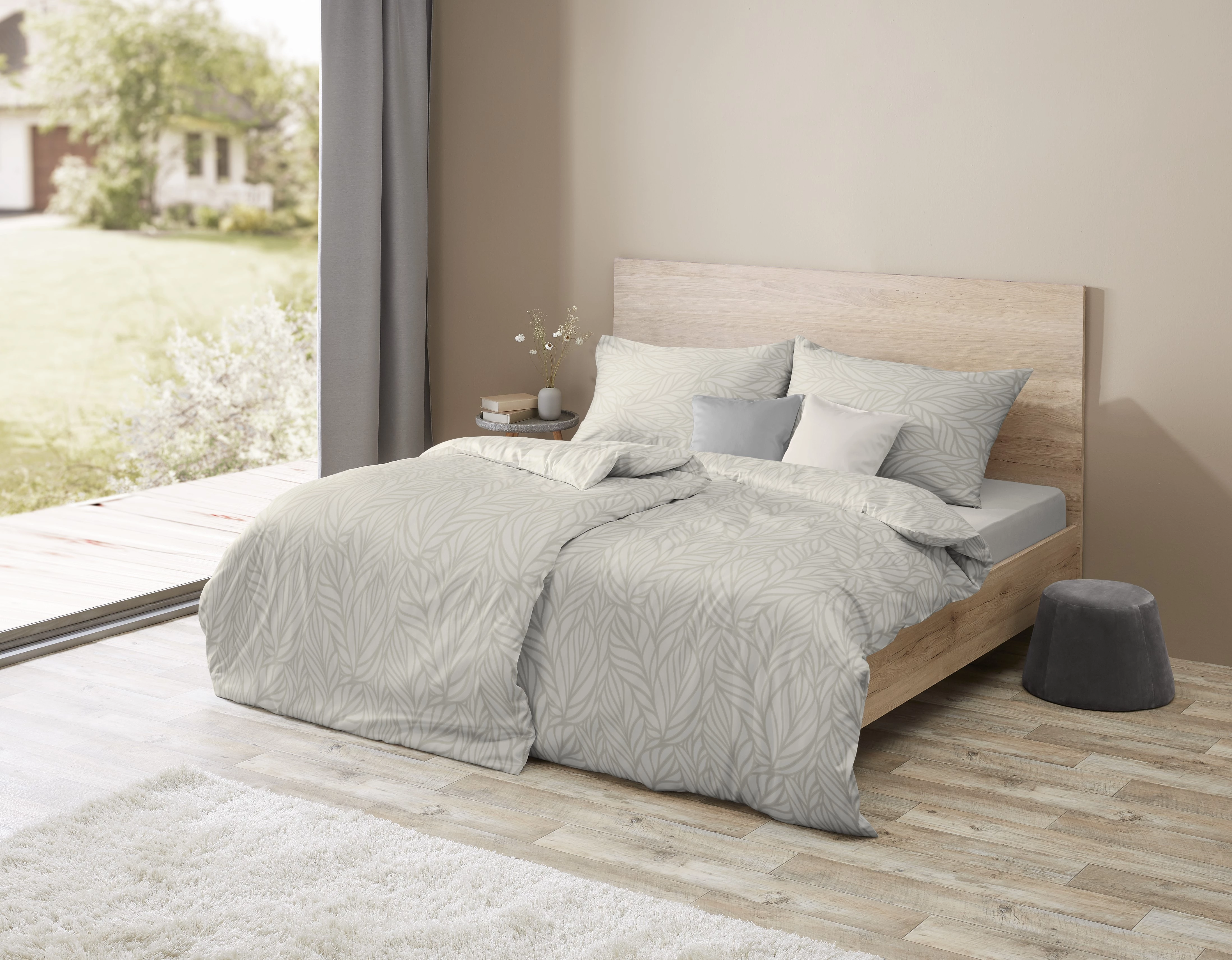 Edle Mako Damast Bettwäsche "Opal" Blätter,  140x200/ 70x90 cm