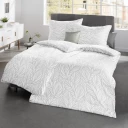 Edle Mako Damast Bettwäsche "Opal" Blätter,  140x200/ 70x90 cm