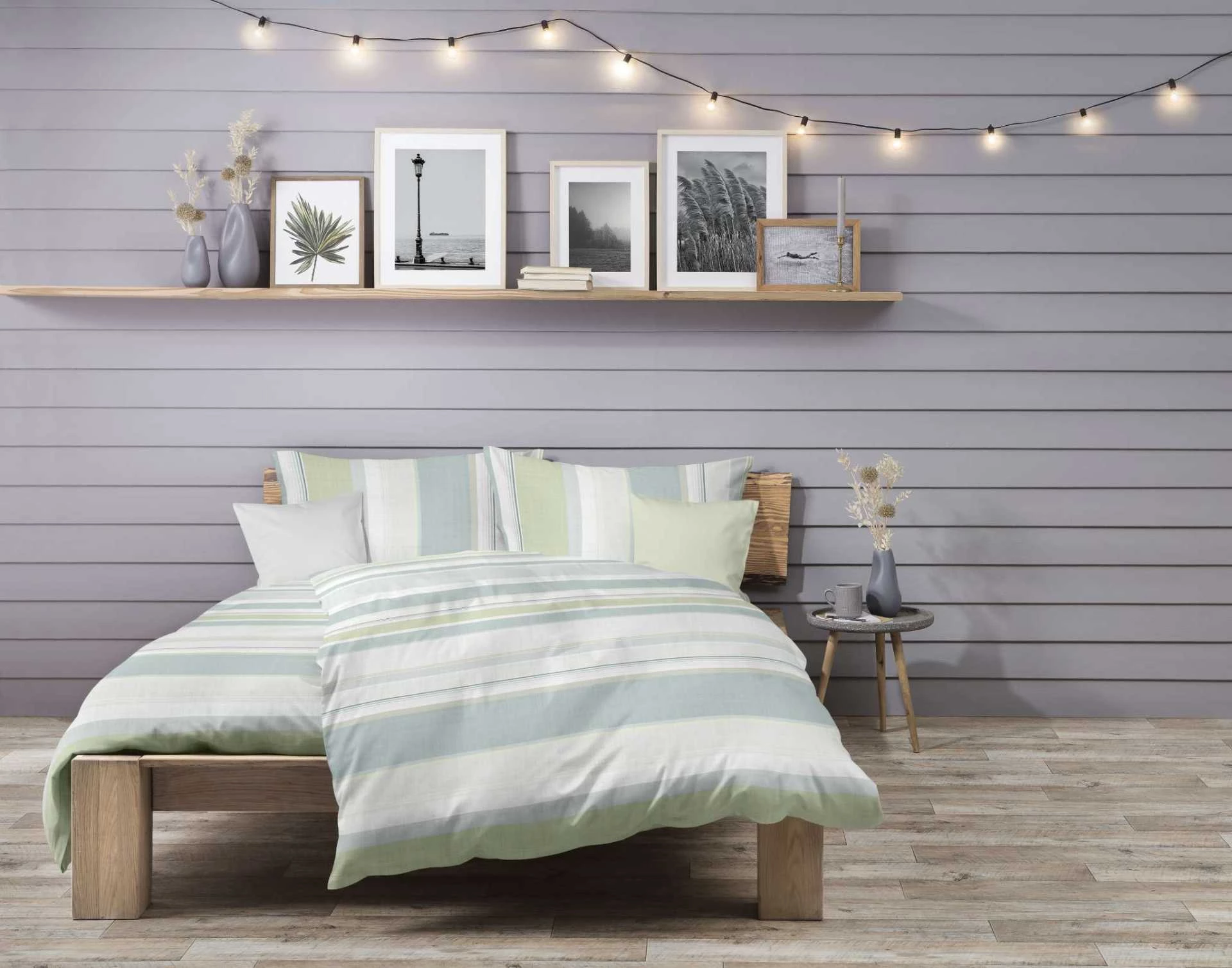 Leinenbettwäsche Nizza grüne Streifen 140x200/70x90 cm