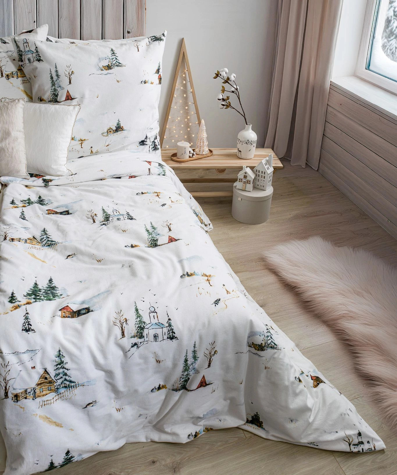Flanell Bettwäsche ASPEN Winterlandschaft, 140x200/70x90 cm