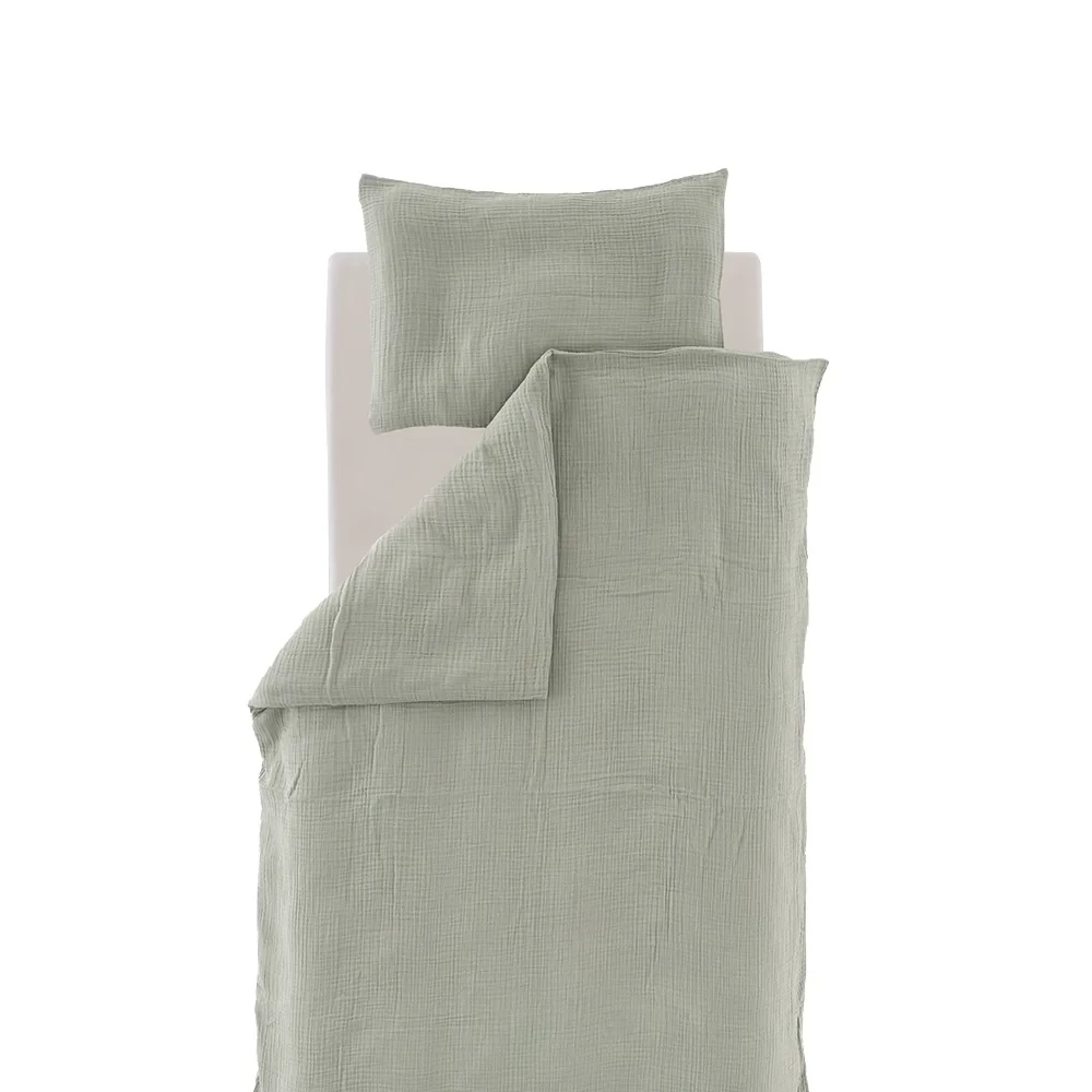 Bettwäsche aus Baumwollmusselin nach GOTS zertifiziert 140x200/70x90 cm, grün