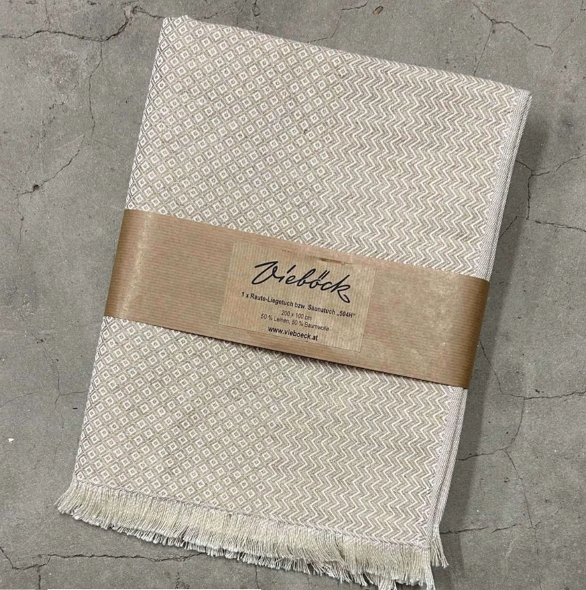 Sauna und Liegetuch, Halbleinen, 100 x 200 cm mit Fransen