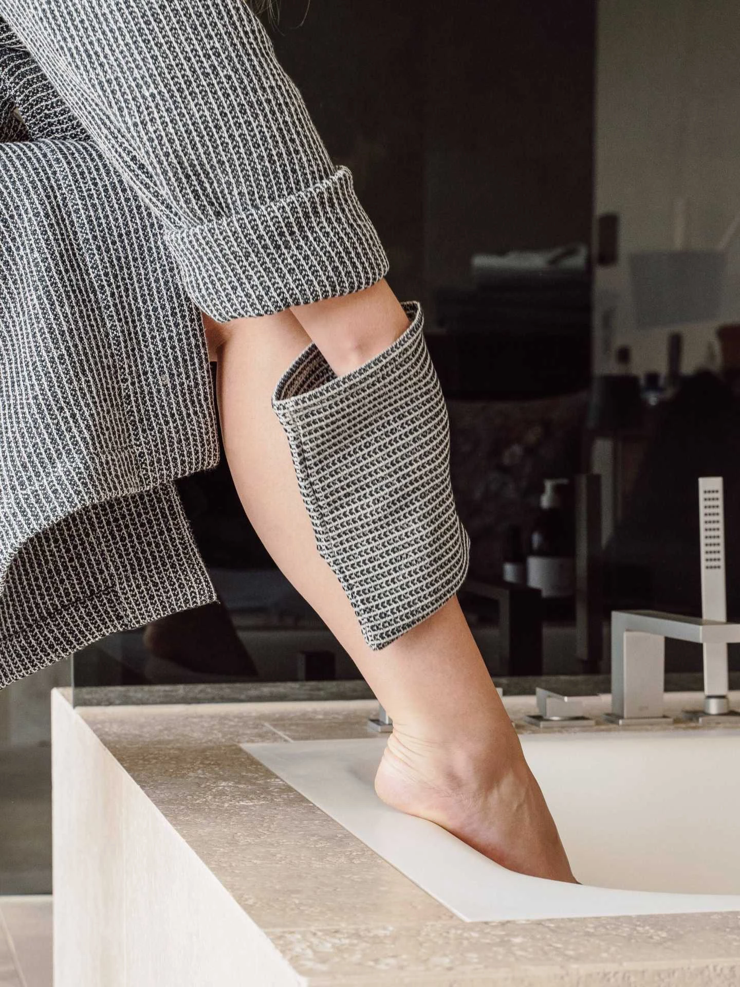 Halbleinen-Waffelpiqué Waschhandschuh 15x20 cm