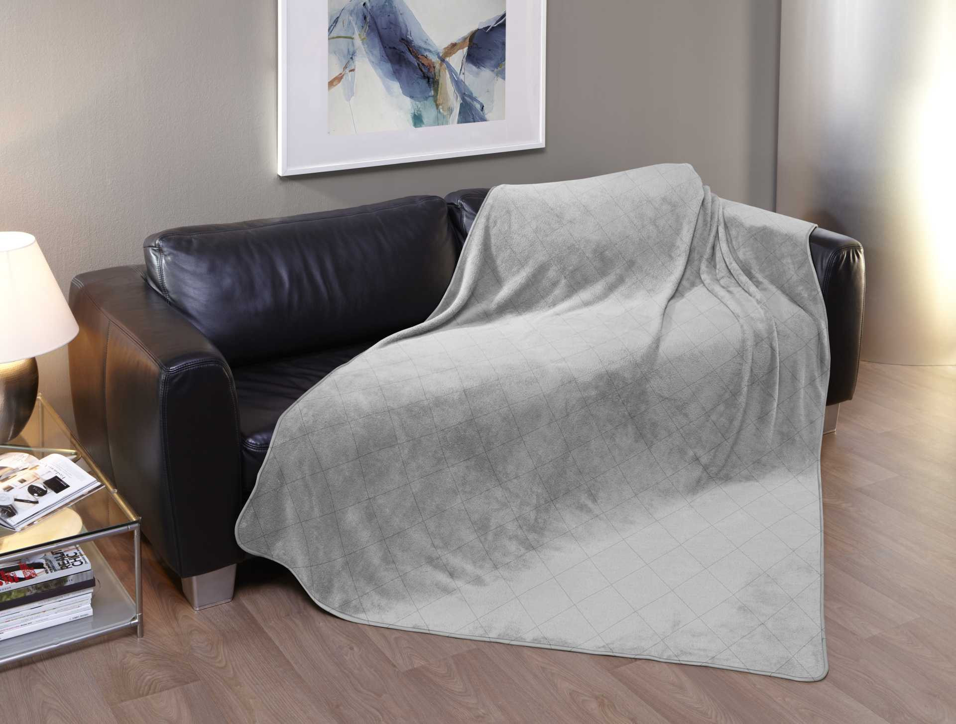 Aktion Plaid LECH 135x190 cm Uni mit Fischgrätmuster