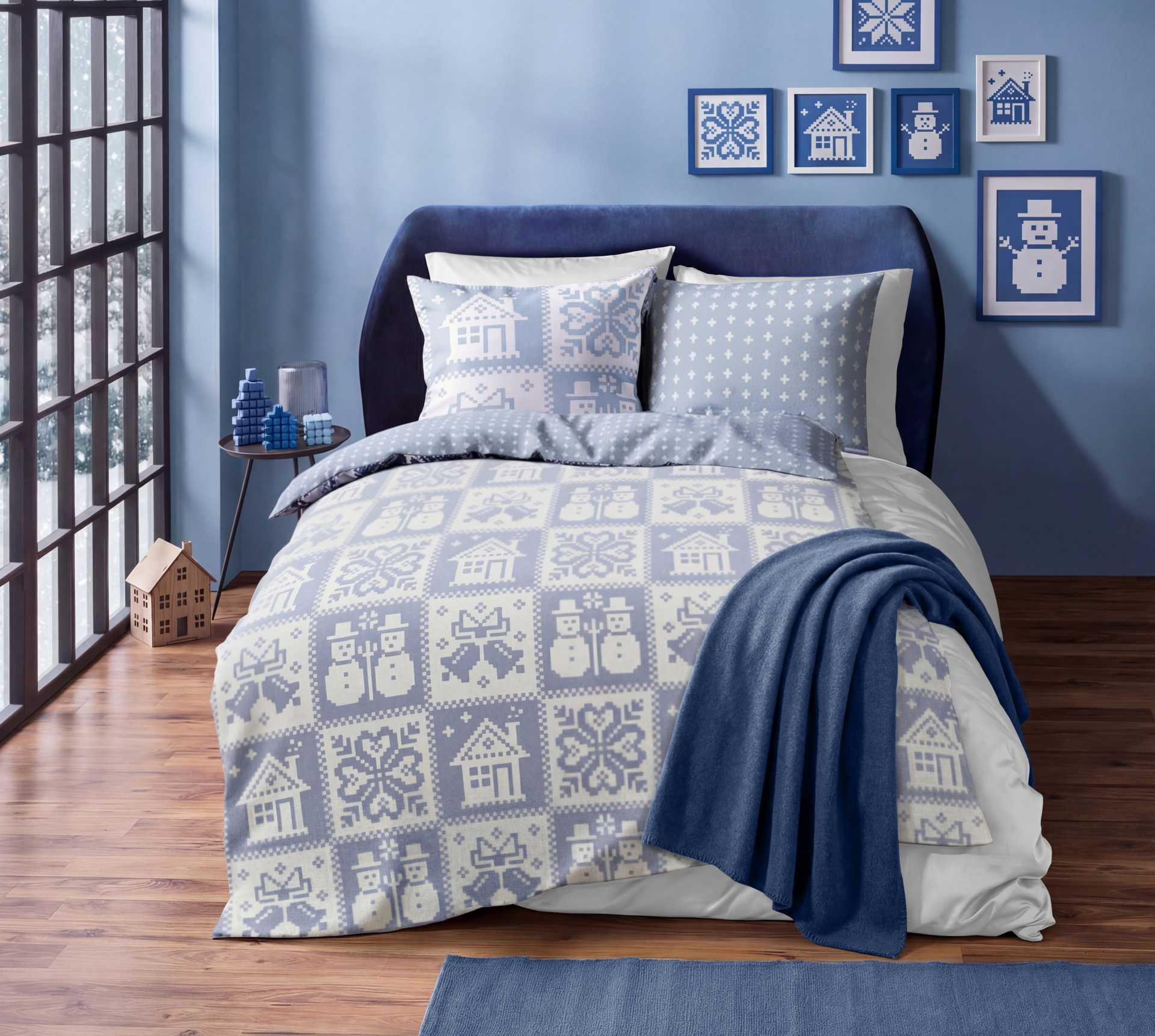 Flanell Bettwäsche ASPEN Nordic blue, 140x200/70x90 cm